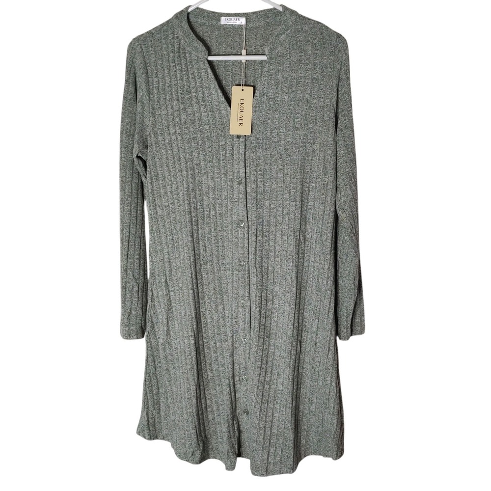 New Ekouaer Night Dress Pajamas Green Soft Button Up‎ Stretch Womens Small Tags